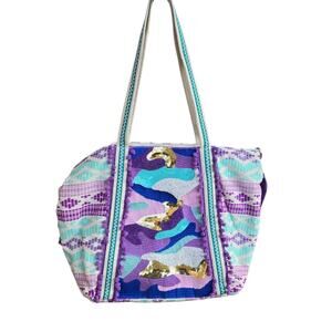 Vibrant Sequin Shoulder Bag in Purple and Gold